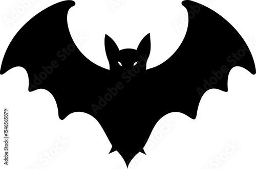 Black Bat Silhouette with Open Wings for Halloween or Spooky Designs