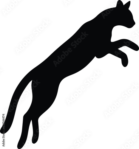 Silhouette cougar jumping predatory feline wildlife animal vector illustration