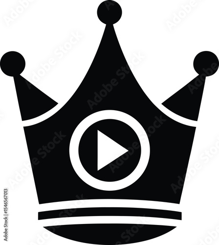 Online class icon vector Silhouette illustration Masterclass Icon with Crown and Play Button