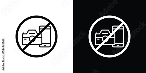 Photo and phone forbidden signs in black. flat graphic vector icon