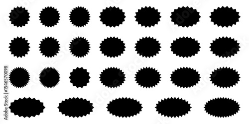 Starburst sticker set. Collection of special offer sale round and oval sunburst labels. Stickers and badges with star edges for promo advertising.