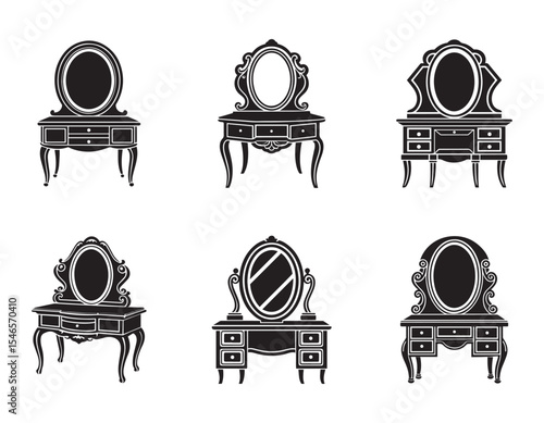 set of vanity table icon silhouette vector illustration