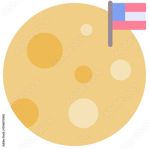Moon With American Flag, Fourth Of July Icon, Vector Style Flat Icon. 