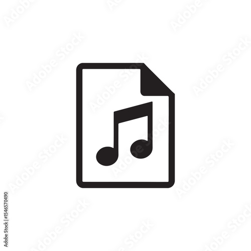 A simple black and white illustration of a music note on a document with a folded corner icon