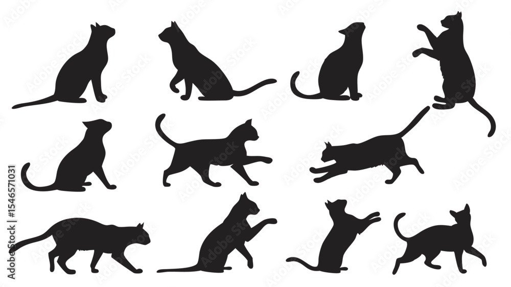 Obraz premium Twelve Black Cat Silhouettes Various Poses Vector Set