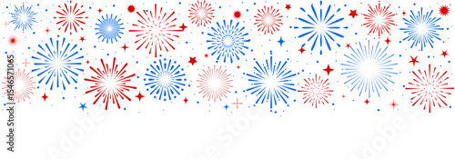 4th of july USA independence day design of american flag with fireworks, firework banner, fireworks border with stars and sparkles