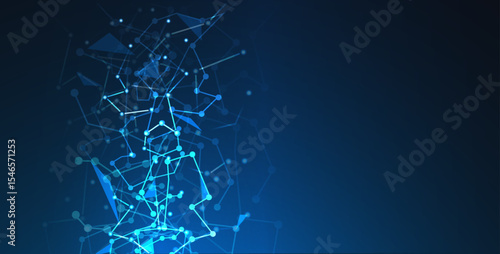 Futuristic tech background. Blue abstract digital geometric pattern with connecting the dots lines and triangles. Network technology and connection concept. High-tech network nodes design - for stock