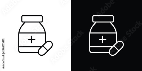 Pill bottle icon in black. flat graphic vector icon