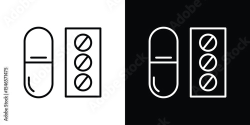 Pill capsule icon in black. flat graphic vector icon