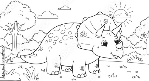 Easy Cute Dinosaur Cartoon Coloring Book Page For Kids