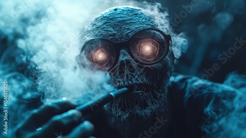 Wallpaper Mural A hauntingly beautiful skull adorned with glasses emerges from swirling smoke, encapsulating a blend of mystery, contemplation, and unsettling allure in a surreal setting. Torontodigital.ca