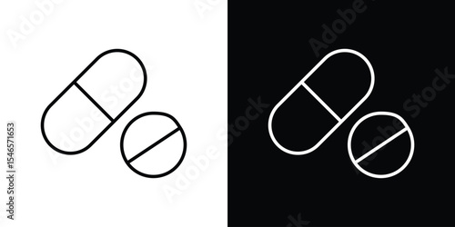 Pills icon in black. flat graphic vector icon