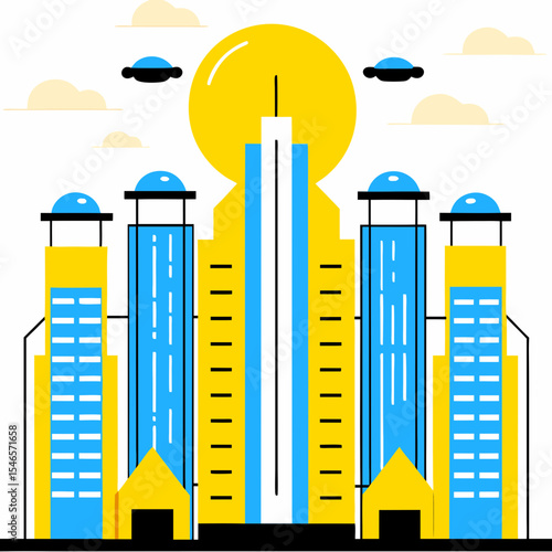 Skyscraper buildings in 3D modeling style