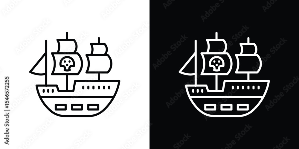 Fototapeta premium Pirate ship icon in black. flat graphic vector icon
