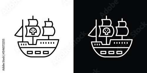 Pirate ship icon in black. flat graphic vector icon