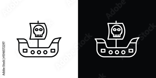 Pirate ship icon in black. flat graphic vector icon