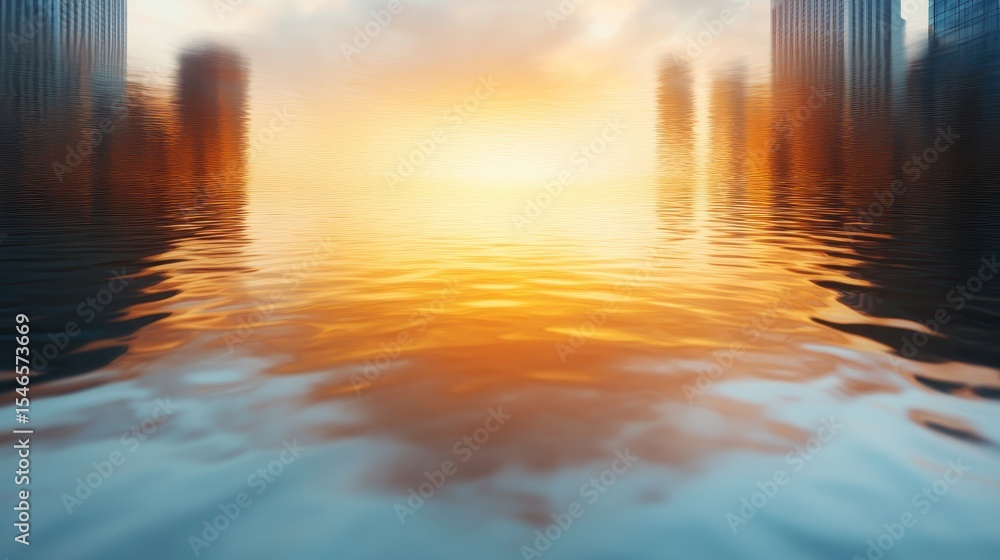 Fototapeta premium A stunning sunset reflected on a tranquil water surface, creating an ethereal atmosphere that evokes calmness, beauty, and the meditative qualities of nature's wonder.