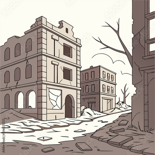 Sniper aiming in destroyed industrial building