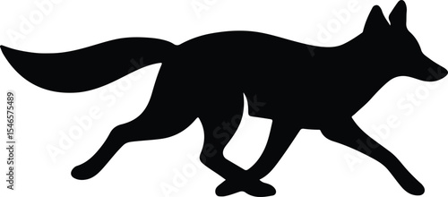 Silhouette fox running wild animal black and white vector illustration