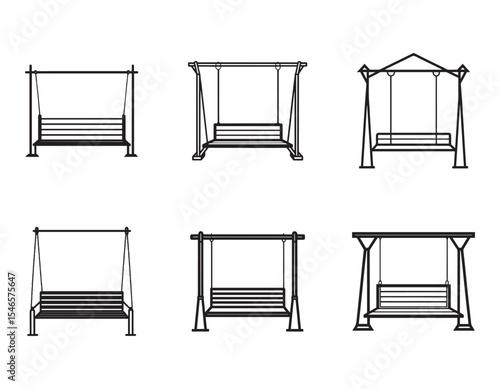 wooden porch swing icon line art vector illustration