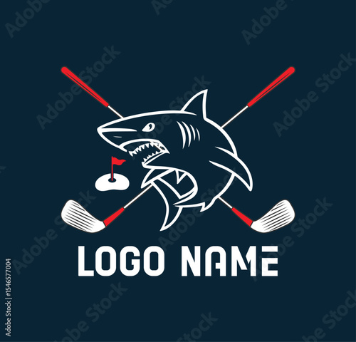 Shark Baseball Logo with Red Golf Clubs