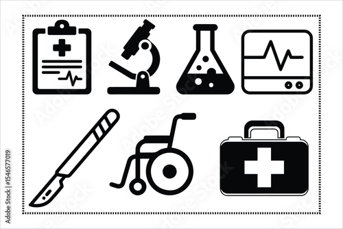 Essential Medical icon tools for hospital and doctors