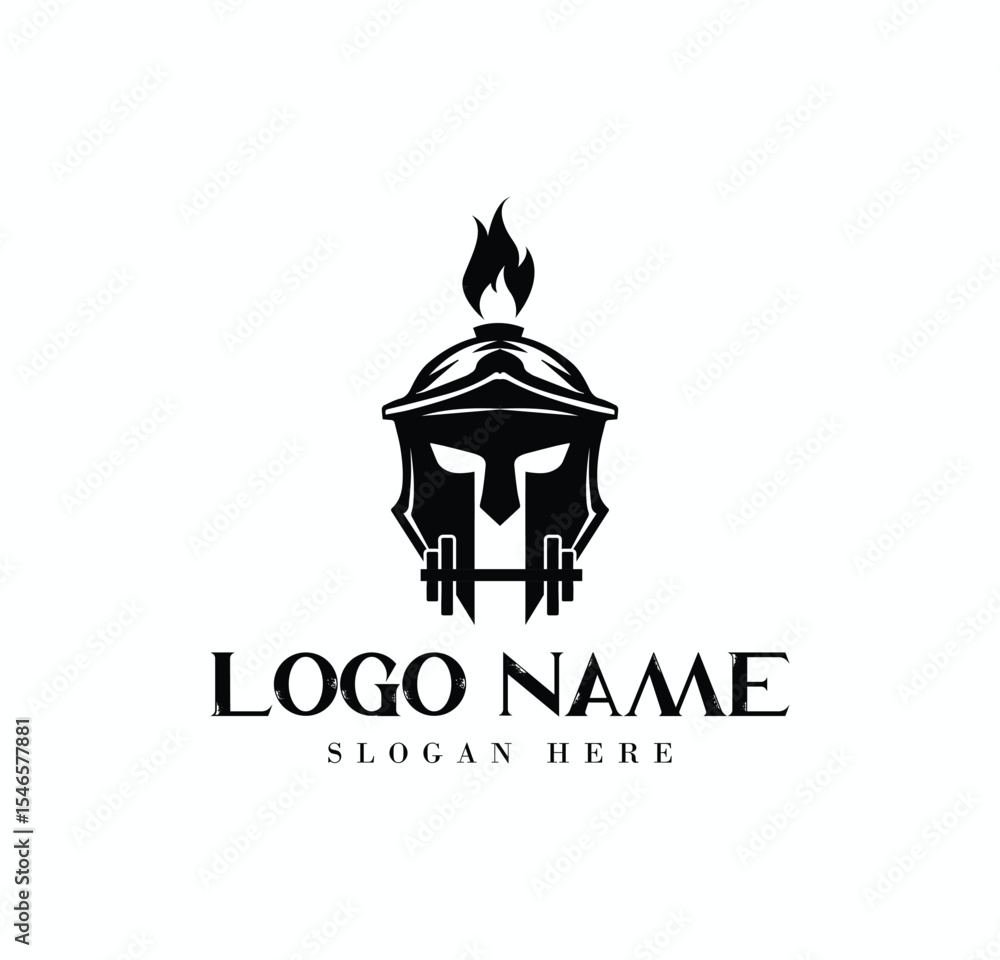 Spartan Helmet Fitness Logo with Bold Typography Spartan Helmet Fitness Logo with Bold Typography