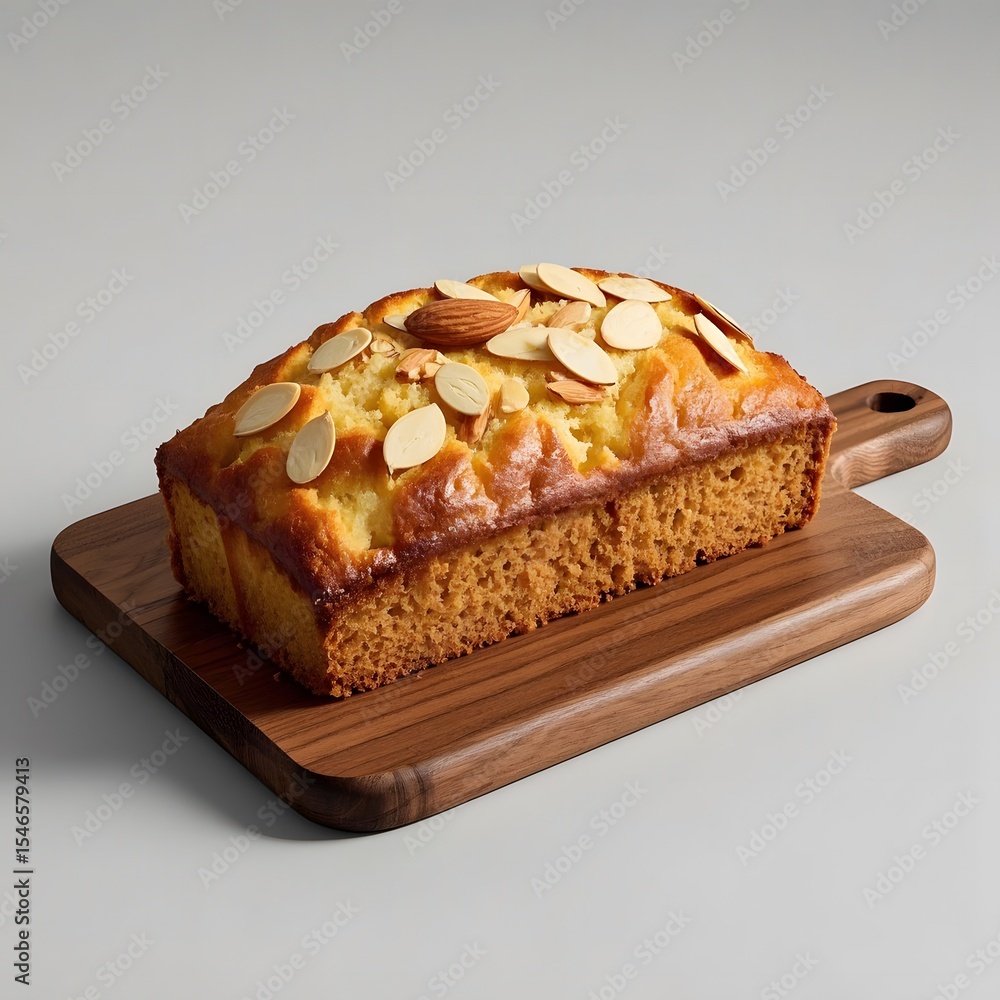 Delicious Almond Loaf Cake on Wooden Cutting Board Delicious Almond Loaf Cake on Wooden Cutting Board