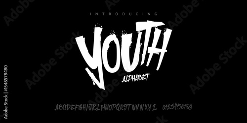 Font Youth. Youthful font with skater quotes. Marker graffiti street art font dynamic bold strokes, spirited expressive headline, youth urban vibe. Art typo design. Vector typeset.