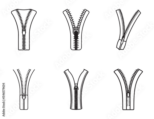 set of zipper details sketch icon line art vector illustration
