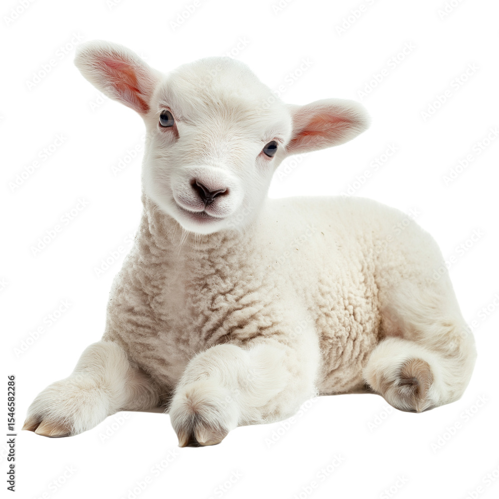 Cute white lam isolated on white background, png Cute white lam isolated on white background, png