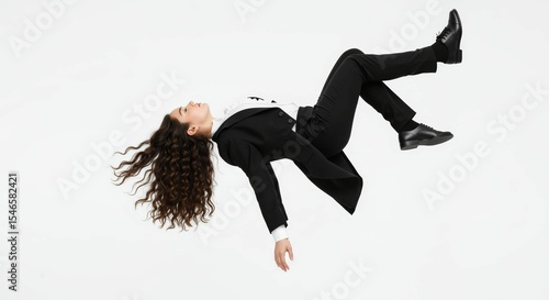 Wallpaper Mural Woman in tailcoat suit floating against stark white backdrop ethereal elegance Torontodigital.ca