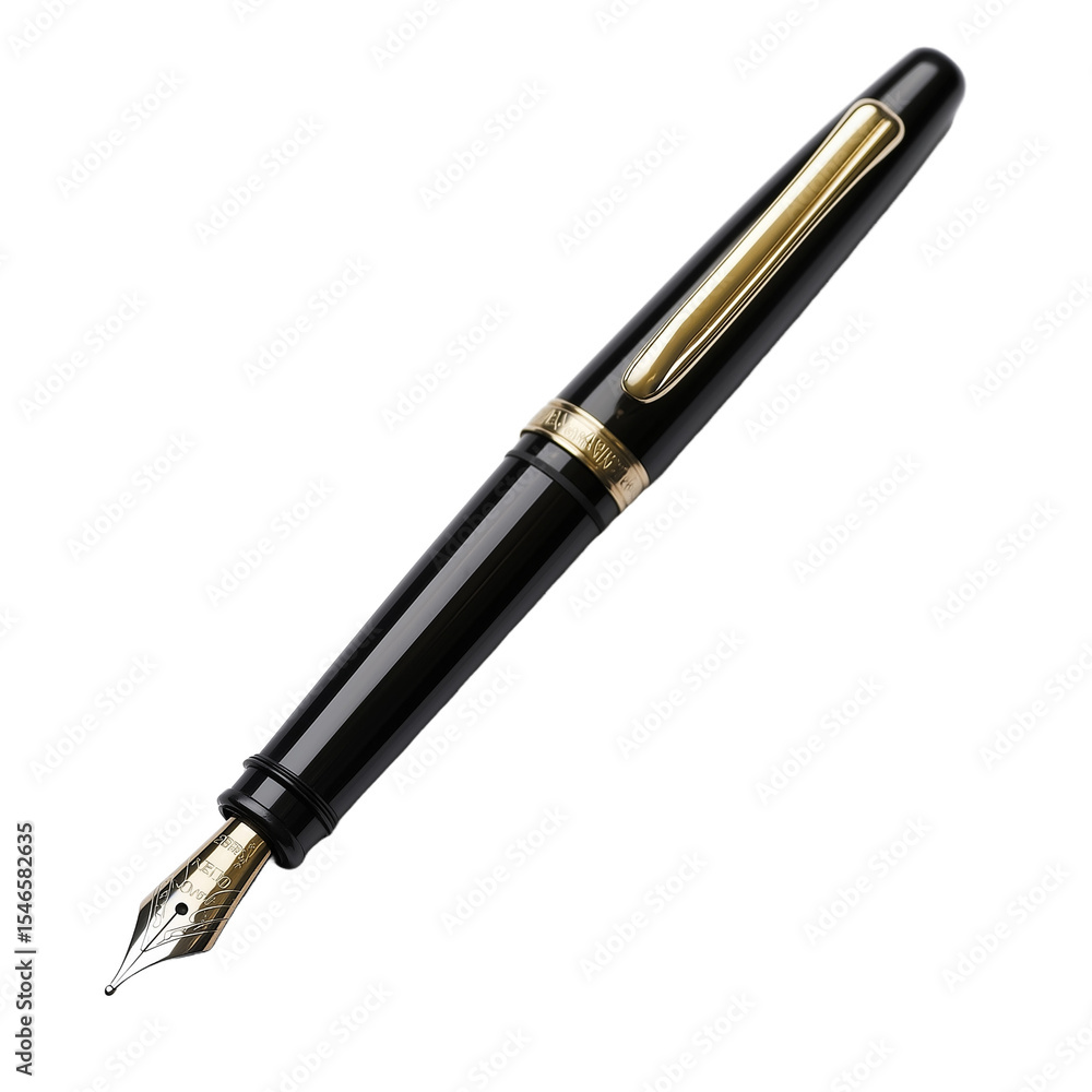 Elegant black fountain pen isolated on white background, png Elegant black fountain pen isolated on white background, png