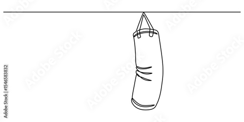 Single continuous line drawing punching bag for boxing gear logo. Boxing equipment for training at indoor gym. Boxer punch practice for match, Punchbag continuous one line drawing. Heavy bag single. 