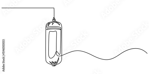 Single continuous line drawing punching bag for boxing gear logo. Boxing equipment for training at indoor gym. Boxer punch practice for match, Punchbag continuous one line drawing. Heavy bag single. 