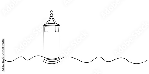 Single continuous line drawing punching bag for boxing gear logo. Boxing equipment for training at indoor gym. Boxer punch practice for match, Punchbag continuous one line drawing. Heavy bag single. 