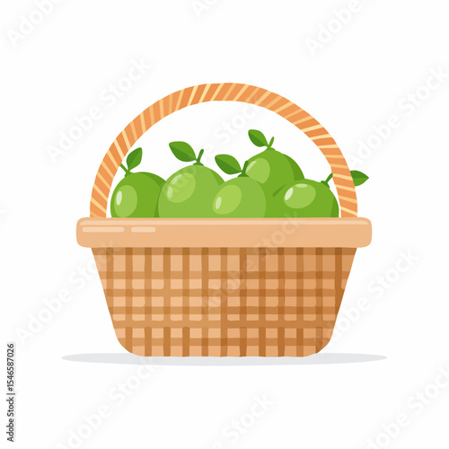 Freshly Picked Citrus Delights: A charming wicker basket overflows with vibrant, freshly harvested green limes, their leaves adding a touch of natural elegance to the scene.