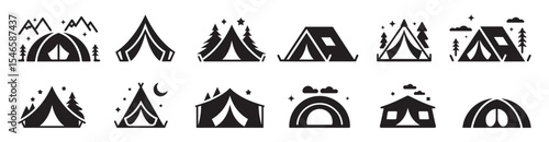 Tent camp  silhouette  icon. Isolated tent outdoor military holiday camping vacation icon, vector illustration . 