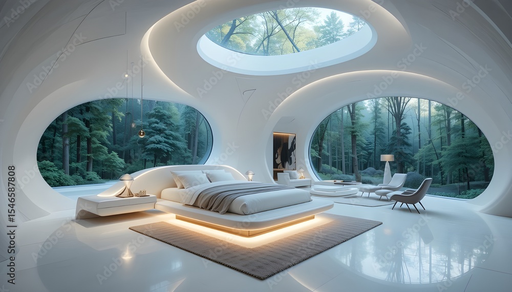 Luxury hotel room interior with serene view of the sky from the window evoking sense of peaceful travel Luxury hotel room interior with serene view of the sky from the window evoking sense of peaceful travel