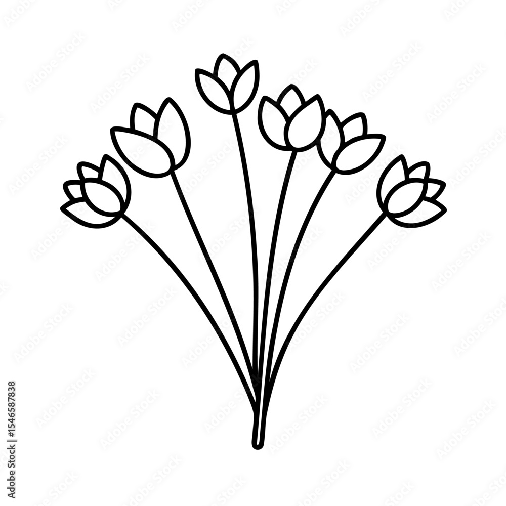 Black Line Art Drawing of Six Simple Tulips flowers Black Line Art Drawing of Six Simple Tulips flowers