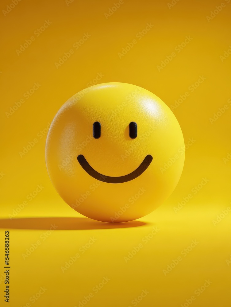 Fototapeta premium Smiley face on yellow background. 3d illustration. Emoticon, Ai Generated
