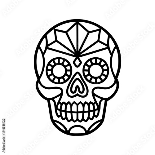 Sugar Skull Outline Geometric Pattern Black White Design