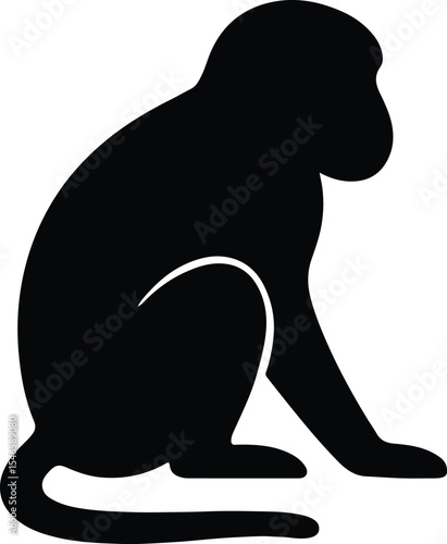 Silhouette monkey sitting primate animal black vector illustration