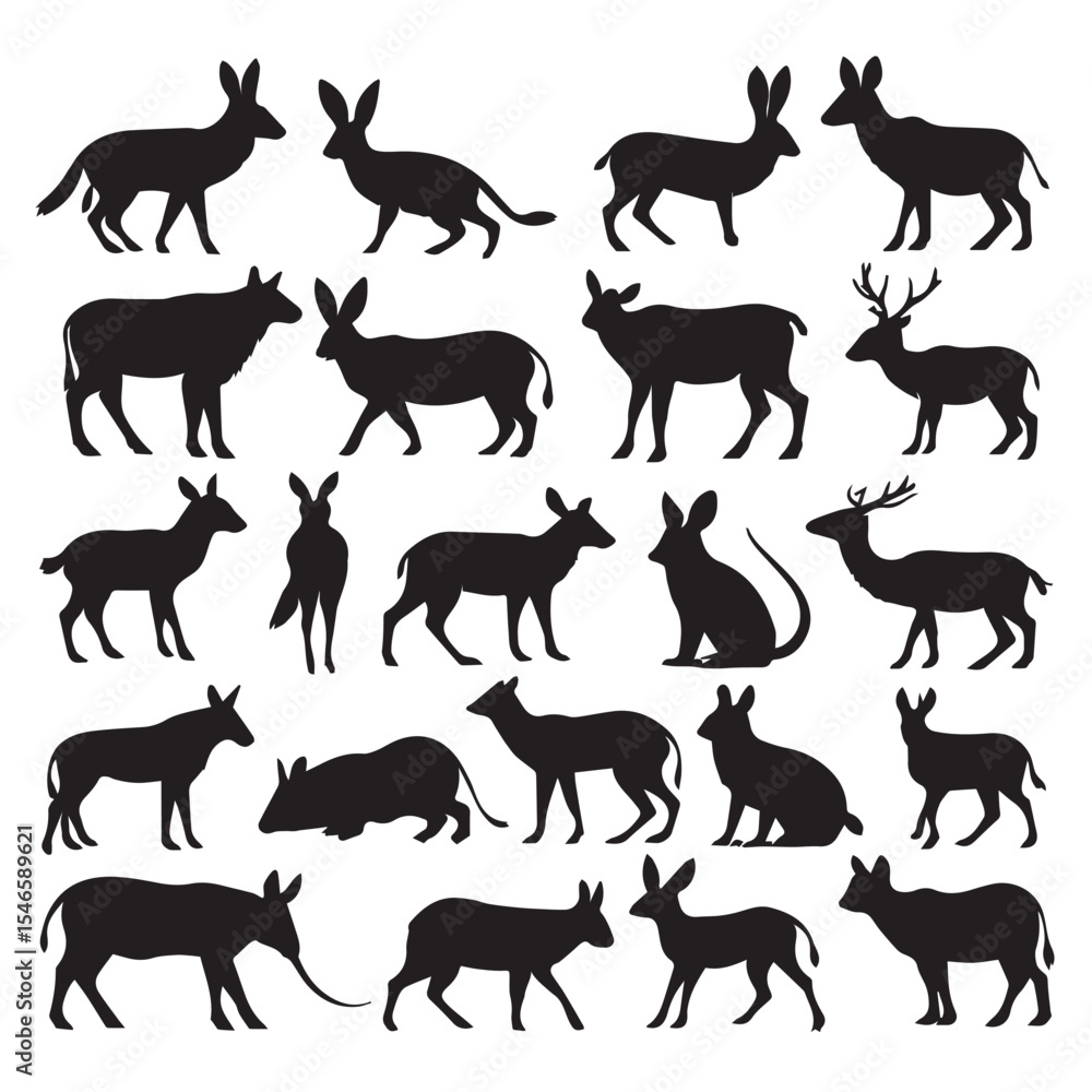 Obraz premium Rabbit and deer animal silhouettes isolated on white background