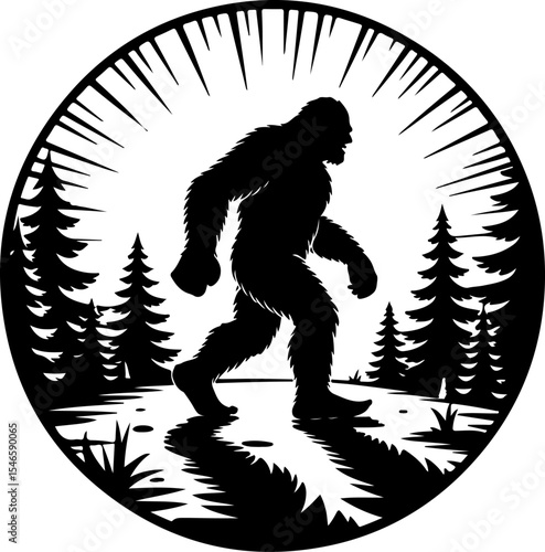 Bigfoot Sasquatch Silhouette in Forest vector bundle