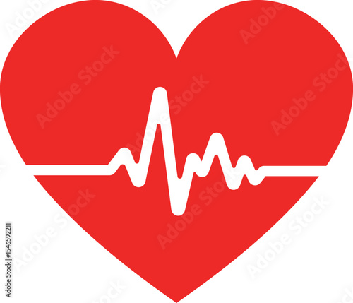 Red Heartbeat Pulse ECG Line Icon Vector Set – Medical Health Care Symbols with Heart, Love, Cardiogram, Electrocardiogram, Hospital Monitor, Life Support, and Cardiology Design Elements Illustration