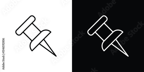 Push pin icon in black. flat graphic vector icon