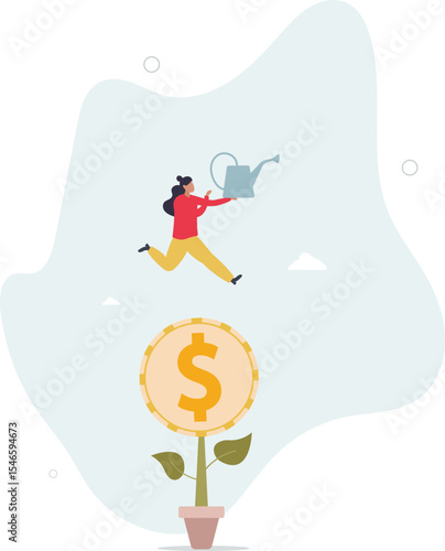 Investing in growth stock, entrepreneur growing business or profit from investment concept. character life .
