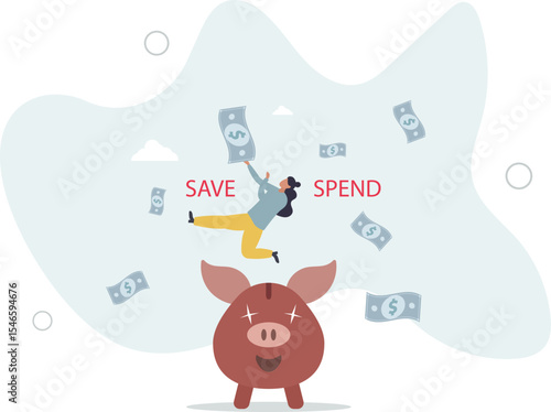 Money decision, save or spend, financial options when receive bonus or extra money, choose to invest or pay off debt concept. character life .