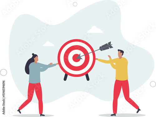 Business solution and goals.customers holding bullseye circle with arrow. character life .